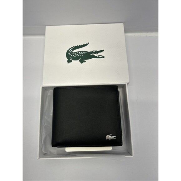 Lacoste Other - Lacoste Men Leather Billfold Wallet With ID Black Silver Lacoste Alligator